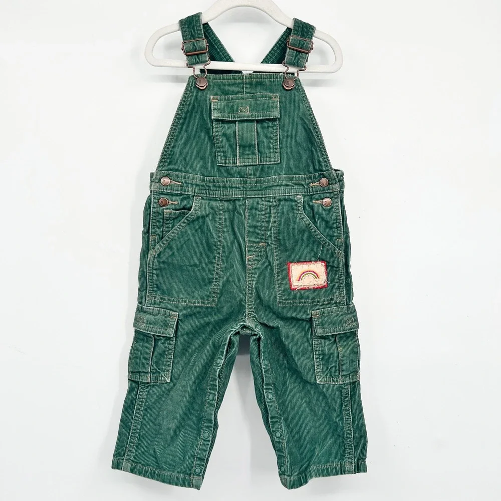 Gymboree Kids Green Corduroy Rainbow Patch Vintage Y2K‎ Overalls Size 18-24M